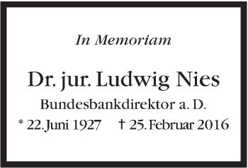 Traueranzeige von Ludwig Nies von Stuttgarter Zeitung / Stuttgarter Nachrichten