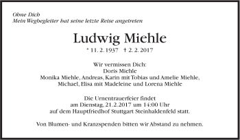 Traueranzeige von Ludwig Miehle von Stuttgarter Zeitung / Stuttgarter Nachrichten