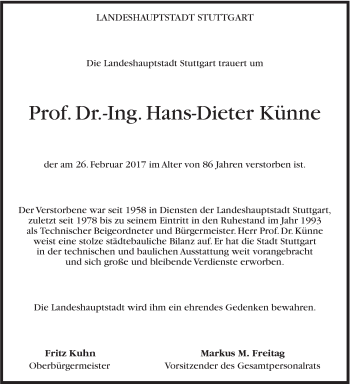 Traueranzeige von Hans-Dieter Künne von Stuttgarter Zeitung / Stuttgarter Nachrichten