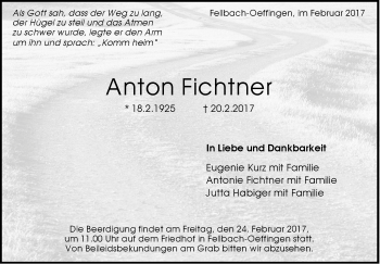 Traueranzeige von Anton Fichtner von Stuttgarter Zeitung / Stuttgarter Nachrichten