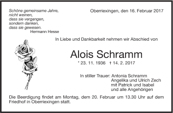 Traueranzeige von Alois Schramm von Stuttgarter Zeitung / Stuttgarter Nachrichten
