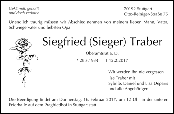 Traueranzeige von Siegfried Traber von Stuttgarter Zeitung / Stuttgarter Nachrichten