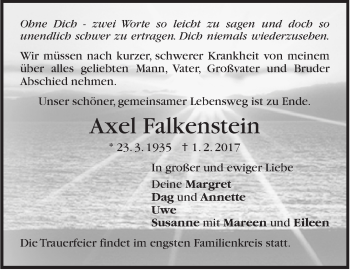 Traueranzeige von Axel Falkenstein von Stuttgarter Zeitung / Stuttgarter Nachrichten