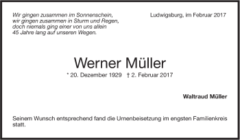 Traueranzeige von Werner Müller von Stuttgarter Zeitung / Stuttgarter Nachrichten