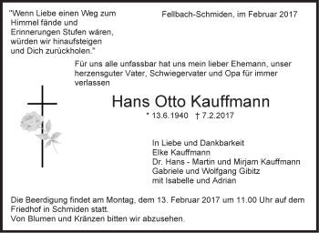 Traueranzeige von Hans Otto Kauffmann von Stuttgarter Zeitung / Stuttgarter Nachrichten
