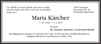 Traueranzeige von Maria Kärcher von Stuttgarter Zeitung / Stuttgarter Nachrichten