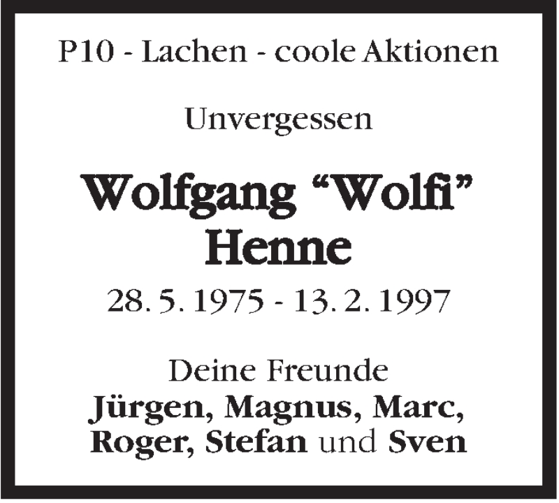 Traueranzeige für Wolfgang Henne vom 13.02.2017 aus Stuttgarter Zeitung / Stuttgarter Nachrichten