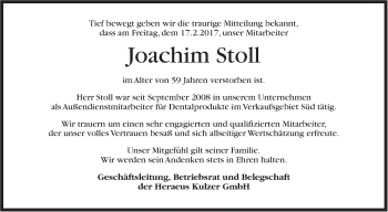 Traueranzeige von Joachim Stoll von Stuttgarter Zeitung / Stuttgarter Nachrichten