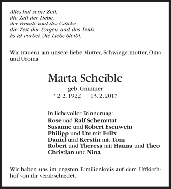 Traueranzeige von Marta Scheible von Stuttgarter Zeitung / Stuttgarter Nachrichten