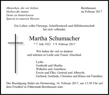 Traueranzeige von Martha Schumacher von Stuttgarter Zeitung / Stuttgarter Nachrichten