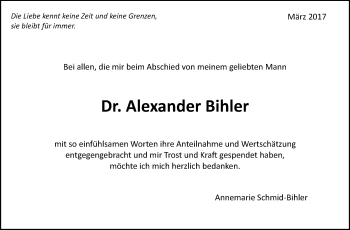 Traueranzeige von Alexander Bihler von Stuttgarter Zeitung / Stuttgarter Nachrichten