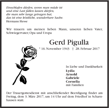 Traueranzeige von Gerd Pigulla von Stuttgarter Zeitung / Stuttgarter Nachrichten