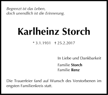 Traueranzeige von Karlheinz Storch von Stuttgarter Zeitung / Stuttgarter Nachrichten