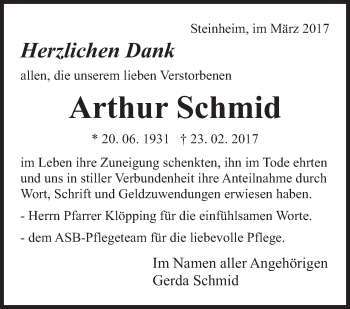 Traueranzeige von Artur Schmid von Stuttgarter Zeitung / Stuttgarter Nachrichten