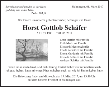 Traueranzeige von Horst Gottlob Schäfer von Stuttgarter Zeitung / Stuttgarter Nachrichten