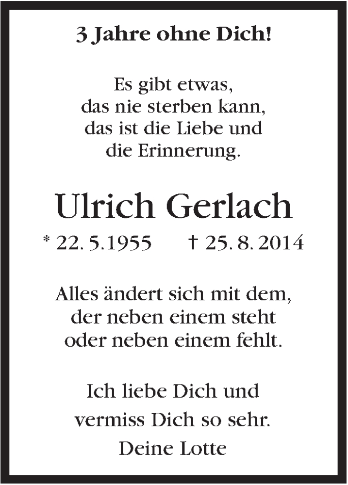  Traueranzeige für Ulrich Gerlach vom 25.08.2017 aus Stuttgarter Zeitung / Stuttgarter Nachrichten