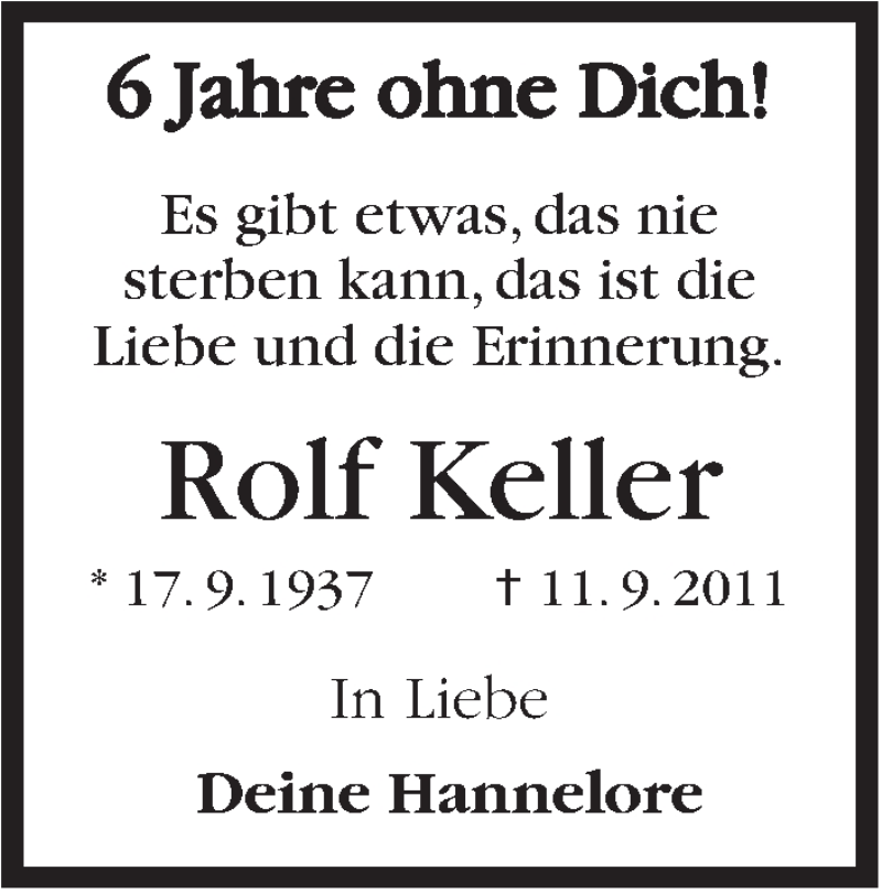  Traueranzeige für Rolf Keller vom 11.09.2017 aus Stuttgarter Zeitung / Stuttgarter Nachrichten