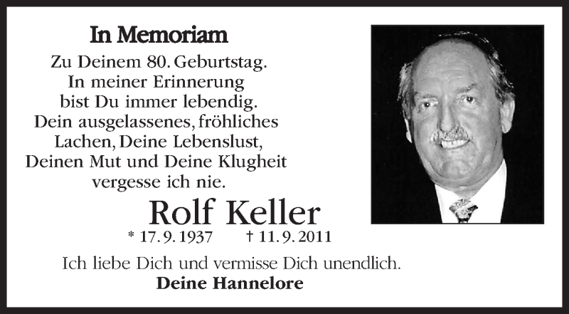  Traueranzeige für Rolf Keller vom 18.09.2017 aus Stuttgarter Zeitung / Stuttgarter Nachrichten