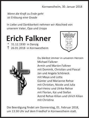 Traueranzeige von Erich Falkner von Stuttgarter Zeitung / Stuttgarter Nachrichten