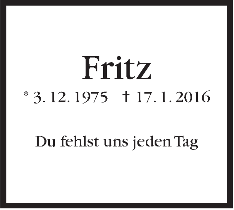  Traueranzeige für Fritz Haag vom 17.01.2018 aus Stuttgarter Zeitung / Stuttgarter Nachrichten