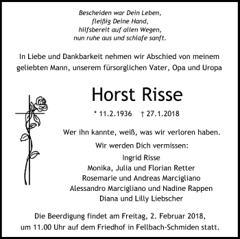 Traueranzeige von Horst Risse von Stuttgarter Zeitung / Stuttgarter Nachrichten