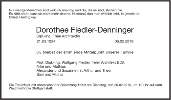 Traueranzeige von Dorothee Fiedler-Denninger von Stuttgarter Zeitung / Stuttgarter Nachrichten