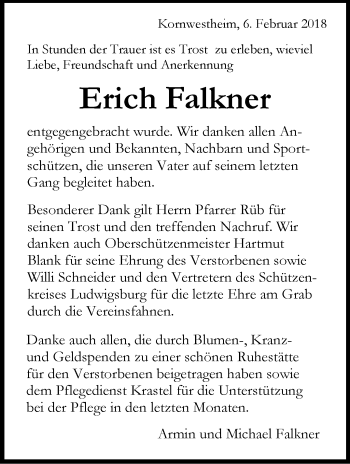 Traueranzeige von Erich Falkner von Stuttgarter Zeitung / Stuttgarter Nachrichten