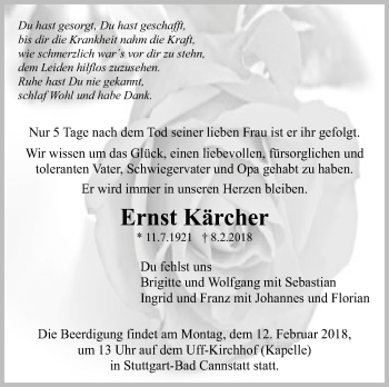 Traueranzeige von Ernst Kärcher von Stuttgarter Zeitung / Stuttgarter Nachrichten