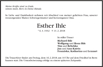 Traueranzeige von Esther Ihle von Stuttgarter Zeitung / Stuttgarter Nachrichten