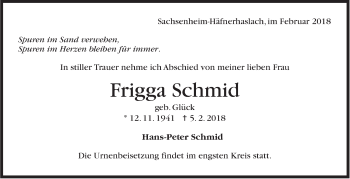 Traueranzeige von Frigga Schmid von Stuttgarter Zeitung / Stuttgarter Nachrichten