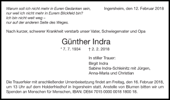 Traueranzeige von Günther Indra von Stuttgarter Zeitung / Stuttgarter Nachrichten