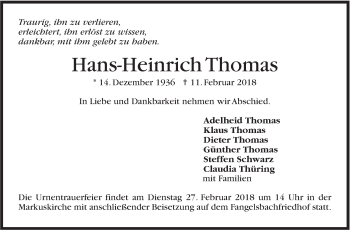 Traueranzeige von Hans-Heinrich Thomas von Stuttgarter Zeitung / Stuttgarter Nachrichten