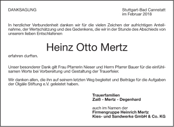 Traueranzeige von Heinz Otto Mertz von Stuttgarter Zeitung / Stuttgarter Nachrichten