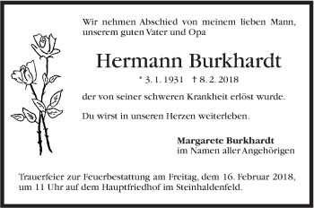 Traueranzeige von Hermann Burkhardt von Stuttgarter Zeitung / Stuttgarter Nachrichten