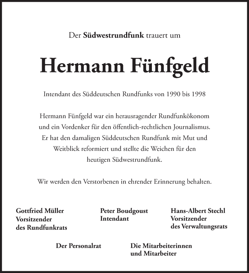  Traueranzeige für Hermann Fünfgeld vom 02.02.2018 aus Stuttgarter Zeitung / Stuttgarter Nachrichten