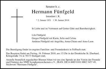 Traueranzeige von Hermann Fünfgeld von Stuttgarter Zeitung / Stuttgarter Nachrichten