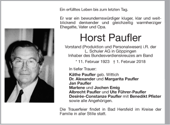 Traueranzeige von Horst Paufler von Stuttgarter Zeitung / Stuttgarter Nachrichten