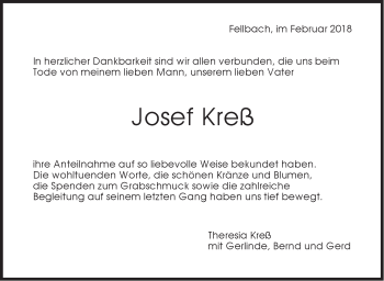 Traueranzeige von Josef Kreß von Stuttgarter Zeitung / Stuttgarter Nachrichten