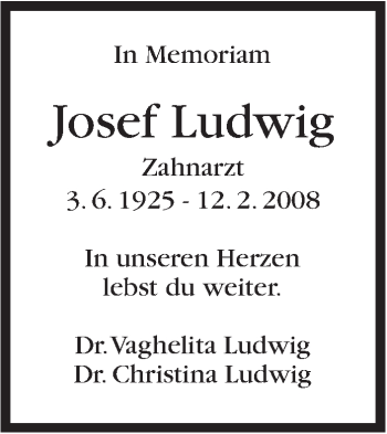 Traueranzeige von Josef Ludwig von Stuttgarter Zeitung / Stuttgarter Nachrichten