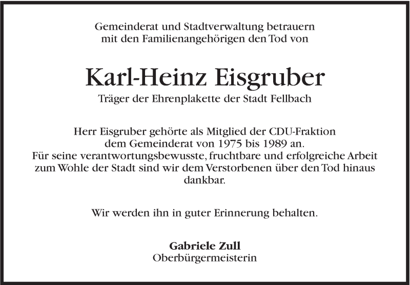  Traueranzeige für Karl-Heinz Eisgruber vom 28.02.2018 aus Stuttgarter Zeitung / Stuttgarter Nachrichten