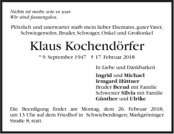 Traueranzeige von Klaus Kochendörfer von Stuttgarter Zeitung / Stuttgarter Nachrichten