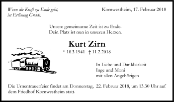 Traueranzeige von Kurt Zirn von Stuttgarter Zeitung / Stuttgarter Nachrichten