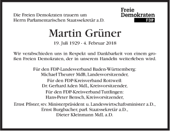 Traueranzeige von Martin Grüner von Stuttgarter Zeitung / Stuttgarter Nachrichten