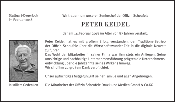 Traueranzeige von Peter Keidel von Stuttgarter Zeitung / Stuttgarter Nachrichten