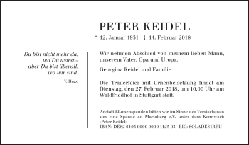 Traueranzeige von Peter Keidel von Stuttgarter Zeitung / Stuttgarter Nachrichten