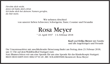 Traueranzeige von Rosa Meyer von Stuttgarter Zeitung / Stuttgarter Nachrichten