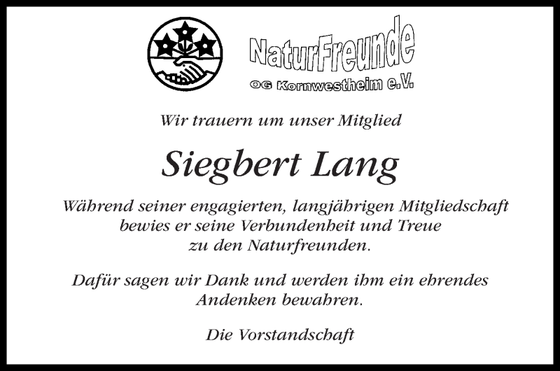  Traueranzeige für Siegbert Lang vom 14.02.2018 aus Stuttgarter Zeitung / Stuttgarter Nachrichten