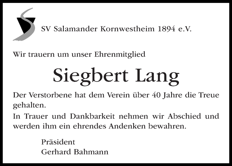 Traueranzeige für Siegbert Lang vom 15.02.2018 aus Stuttgarter Zeitung / Stuttgarter Nachrichten
