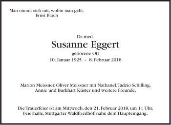 Traueranzeige von Susanne Eggert von Stuttgarter Zeitung / Stuttgarter Nachrichten