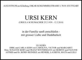Traueranzeige von Ursula Kern von Stuttgarter Zeitung / Stuttgarter Nachrichten